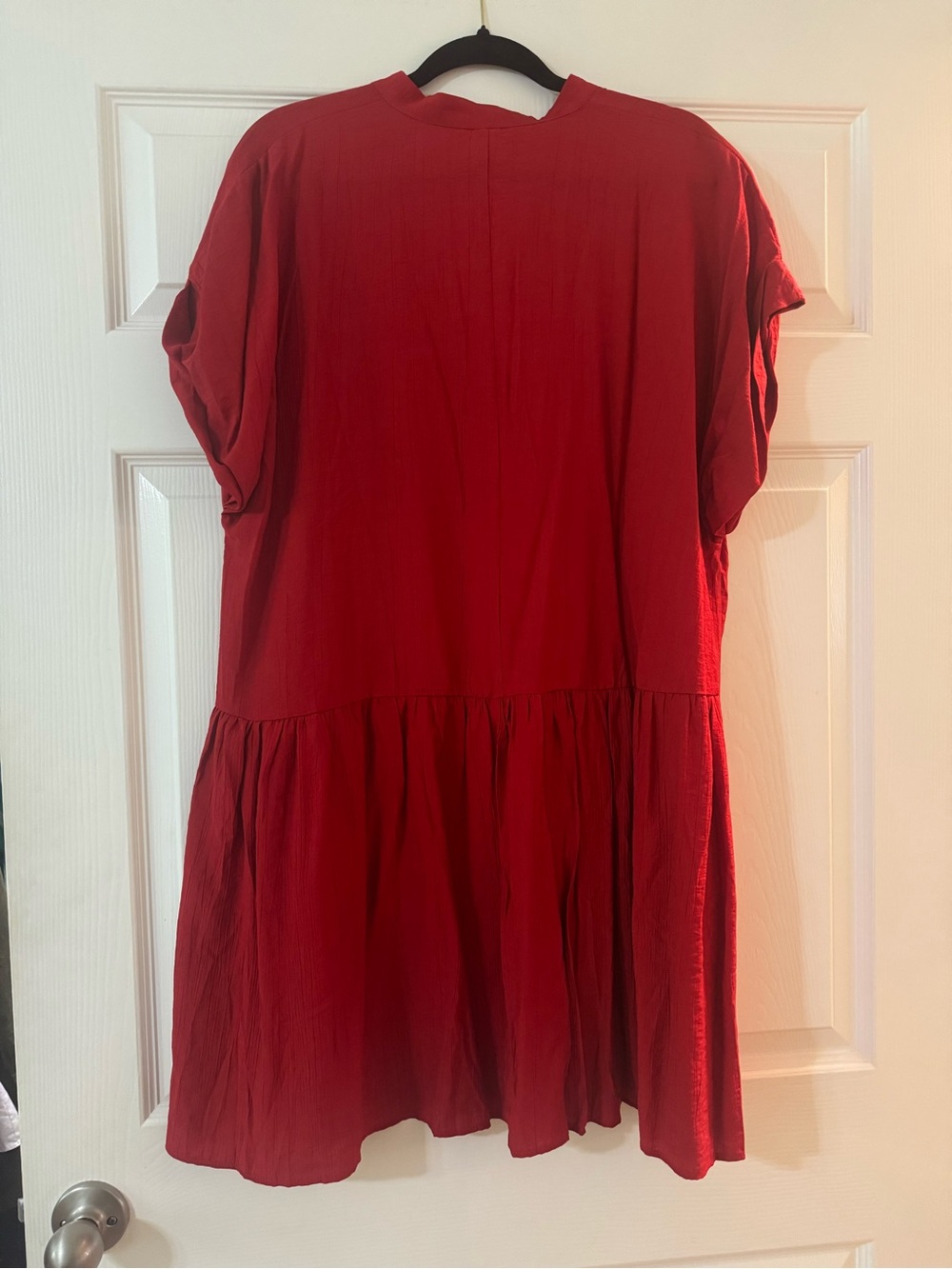Red Button-Front Tiered Tunic Dress - Picture 3 of 3